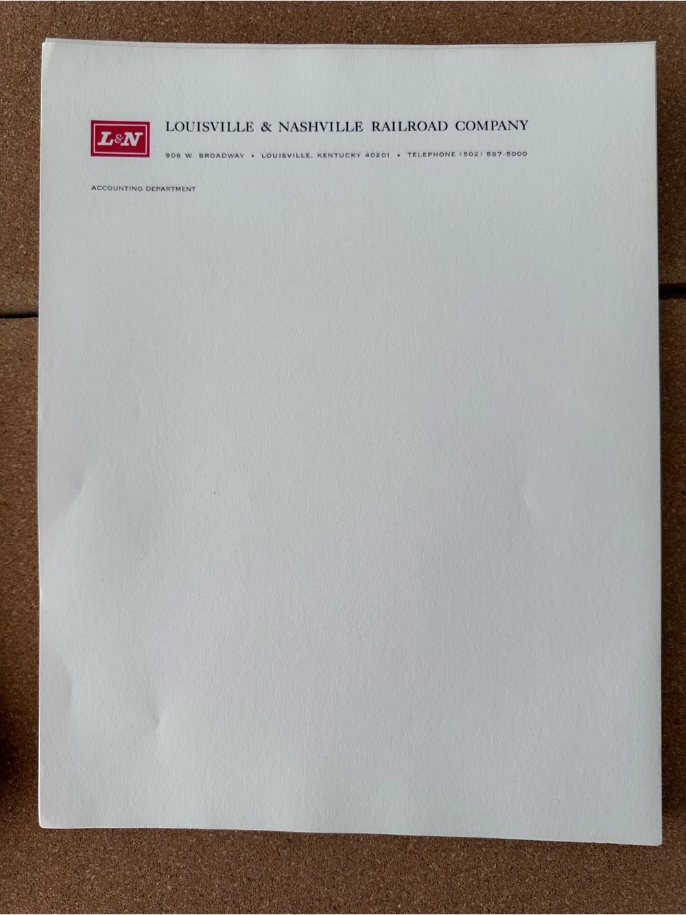 Vintage Collectible L&N Railroad Letterhead Stationary 8.5